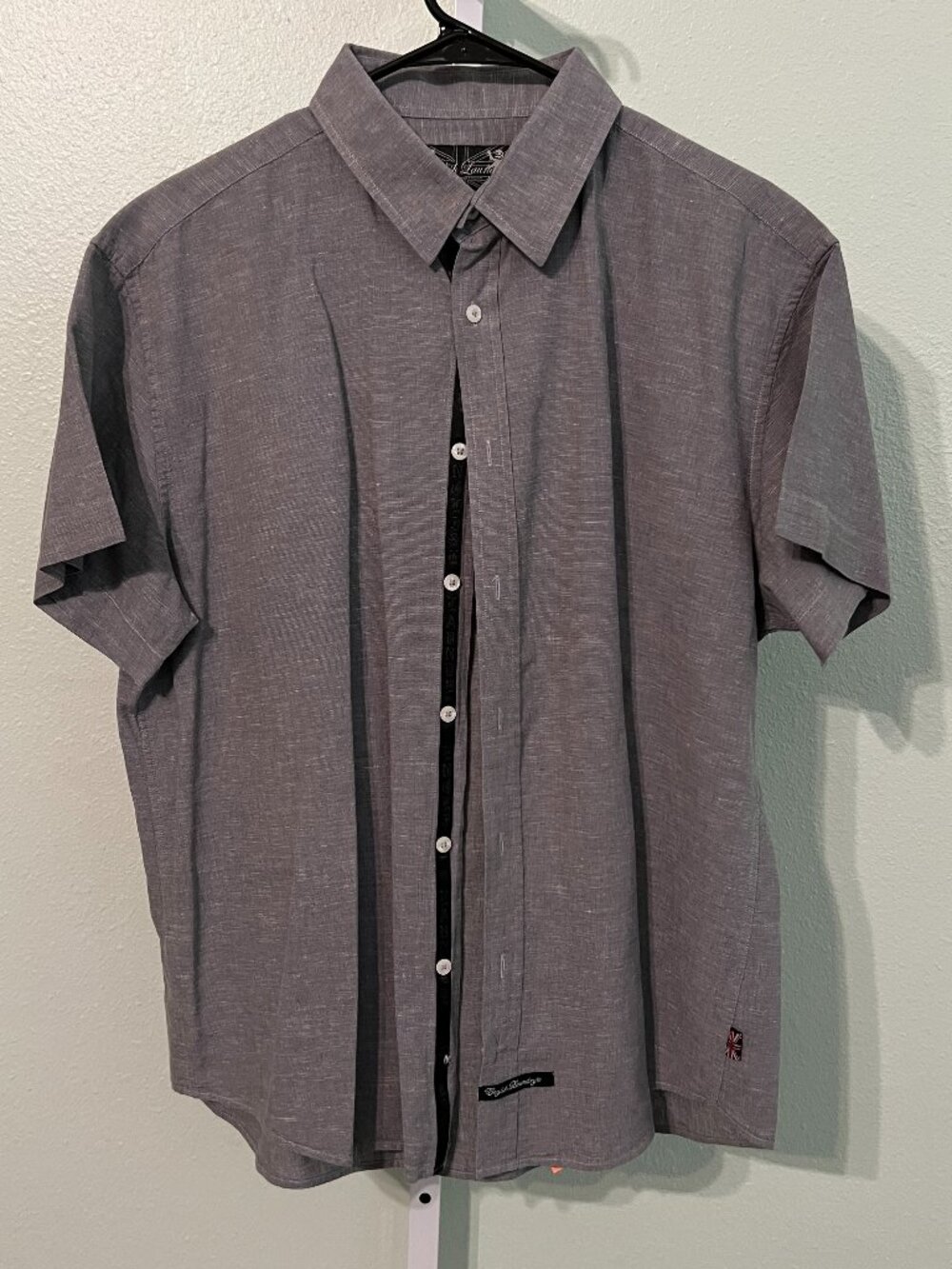 English Laundry Linen-Cotton Blend Grey Short-Sleeve Button-Up SZ Lrg